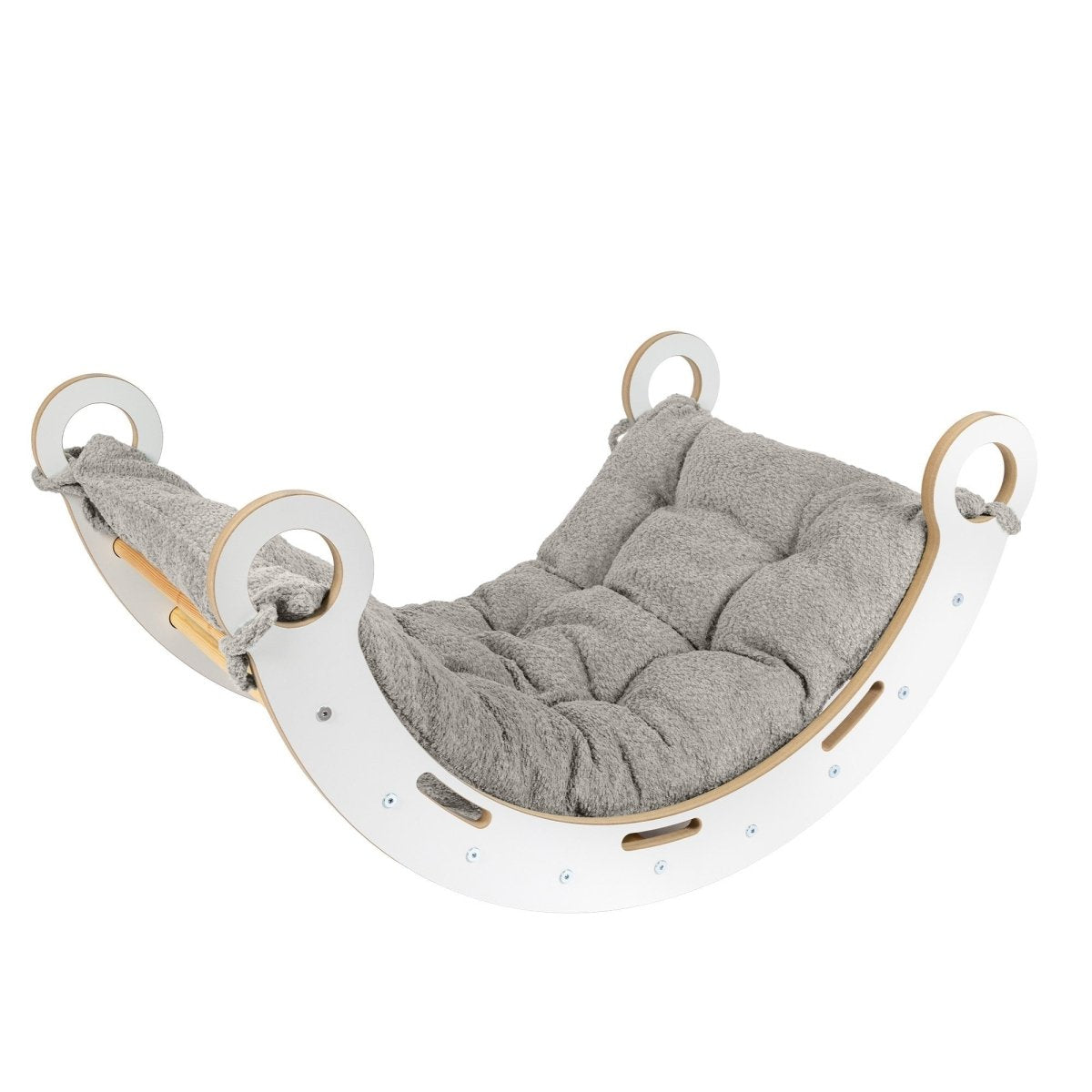 Montessori Wooden Rocker for Toddlers & Kids with Bouclé Pillow (Beige) - Tiny Tugz™