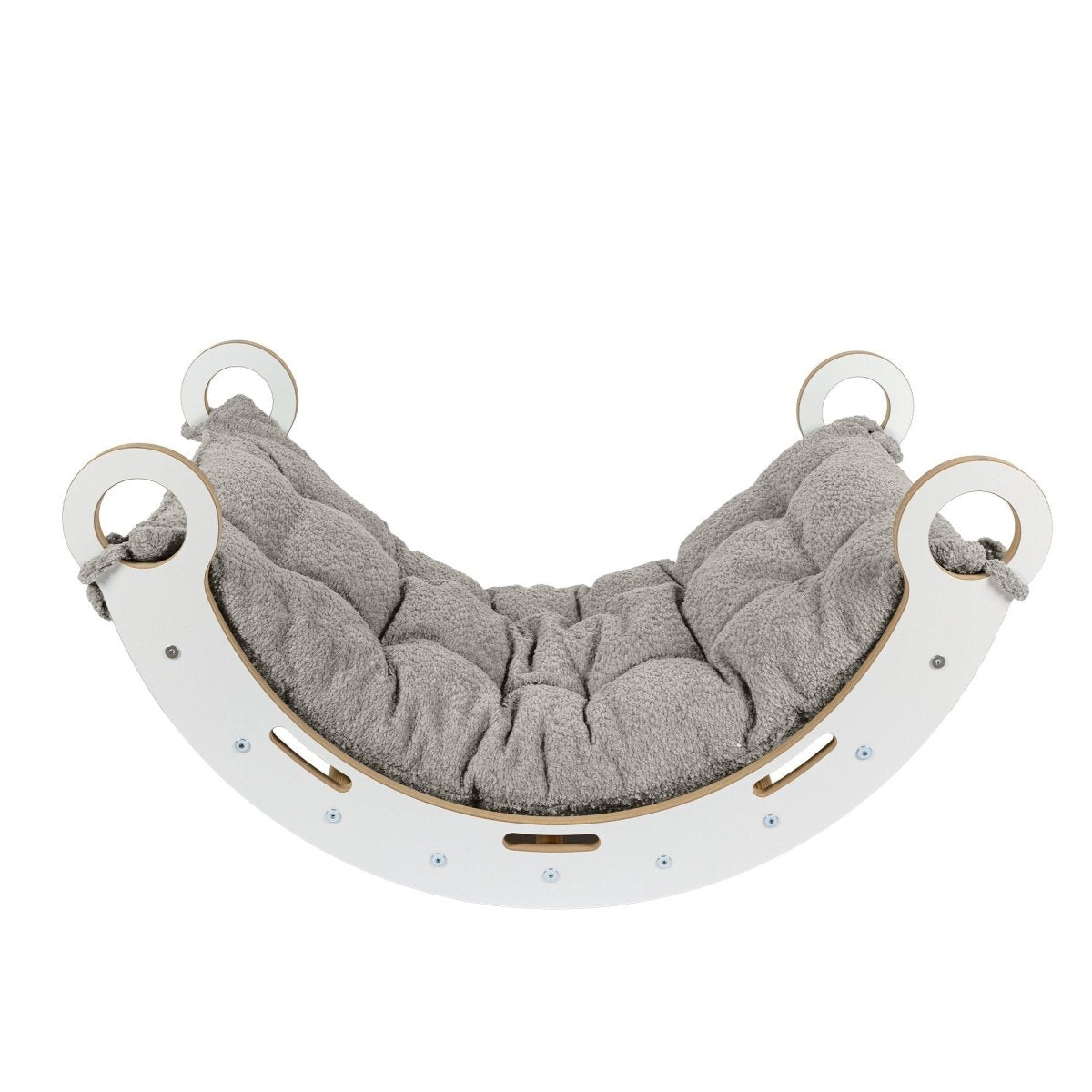 Montessori Wooden Rocker for Toddlers & Kids with Bouclé Pillow (Beige) - Tiny Tugz™