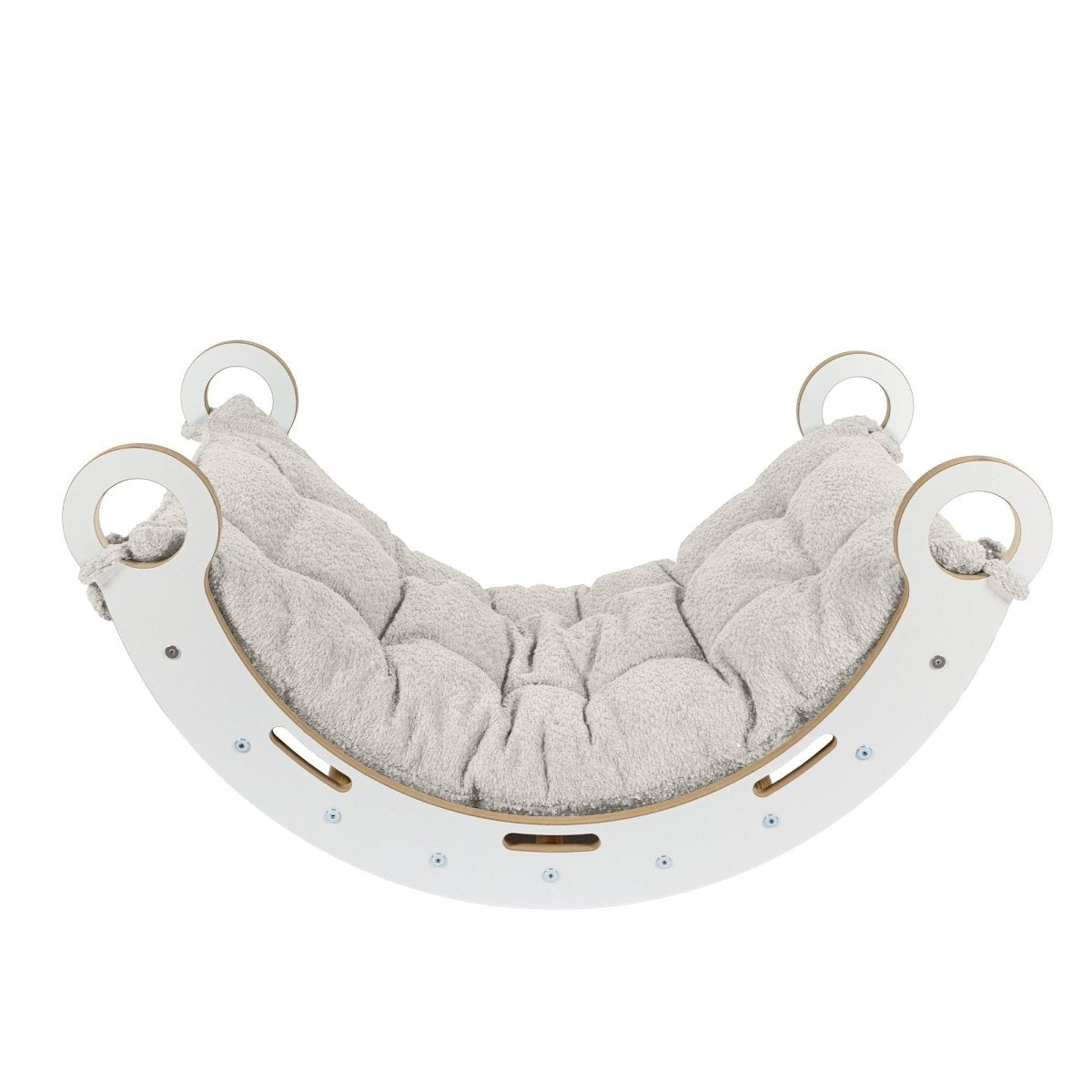Montessori Wooden Rocker for Toddlers & Kids with Bouclé Pillow (Ecru) - Tiny Tugz™