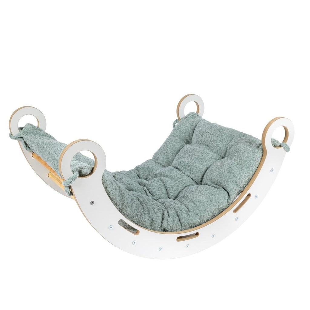 Montessori Wooden Rocker for Toddlers & Kids with Bouclé Pillow (Mint) - Tiny Tugz™