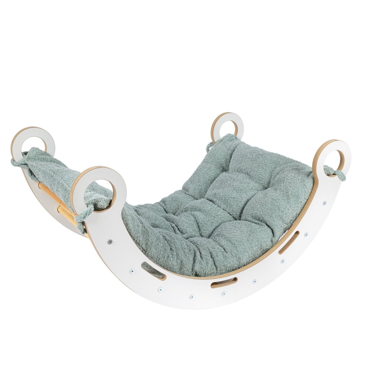Montessori Wooden Rocker for Toddlers & Kids with Bouclé Pillow (Mint) - Tiny Tugz™