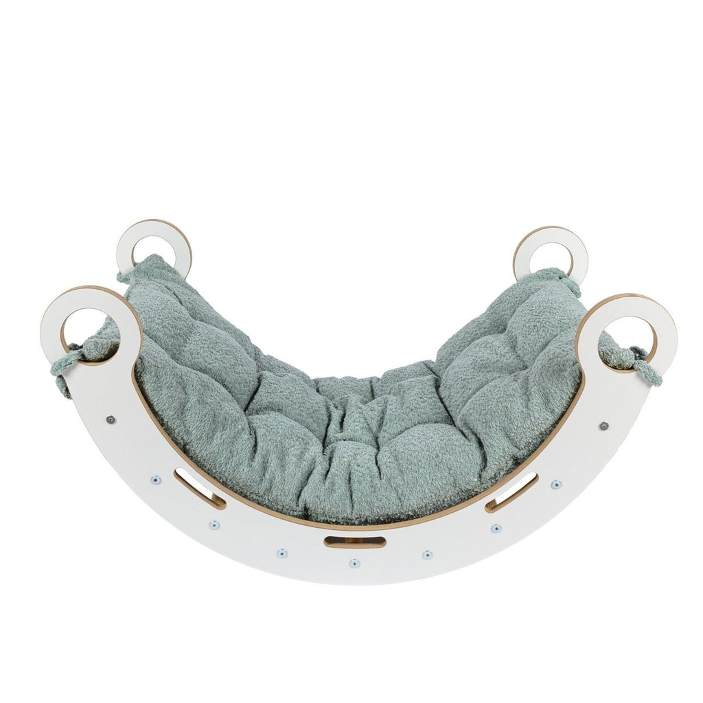 Montessori Wooden Rocker for Toddlers & Kids with Bouclé Pillow (Mint) - Tiny Tugz™