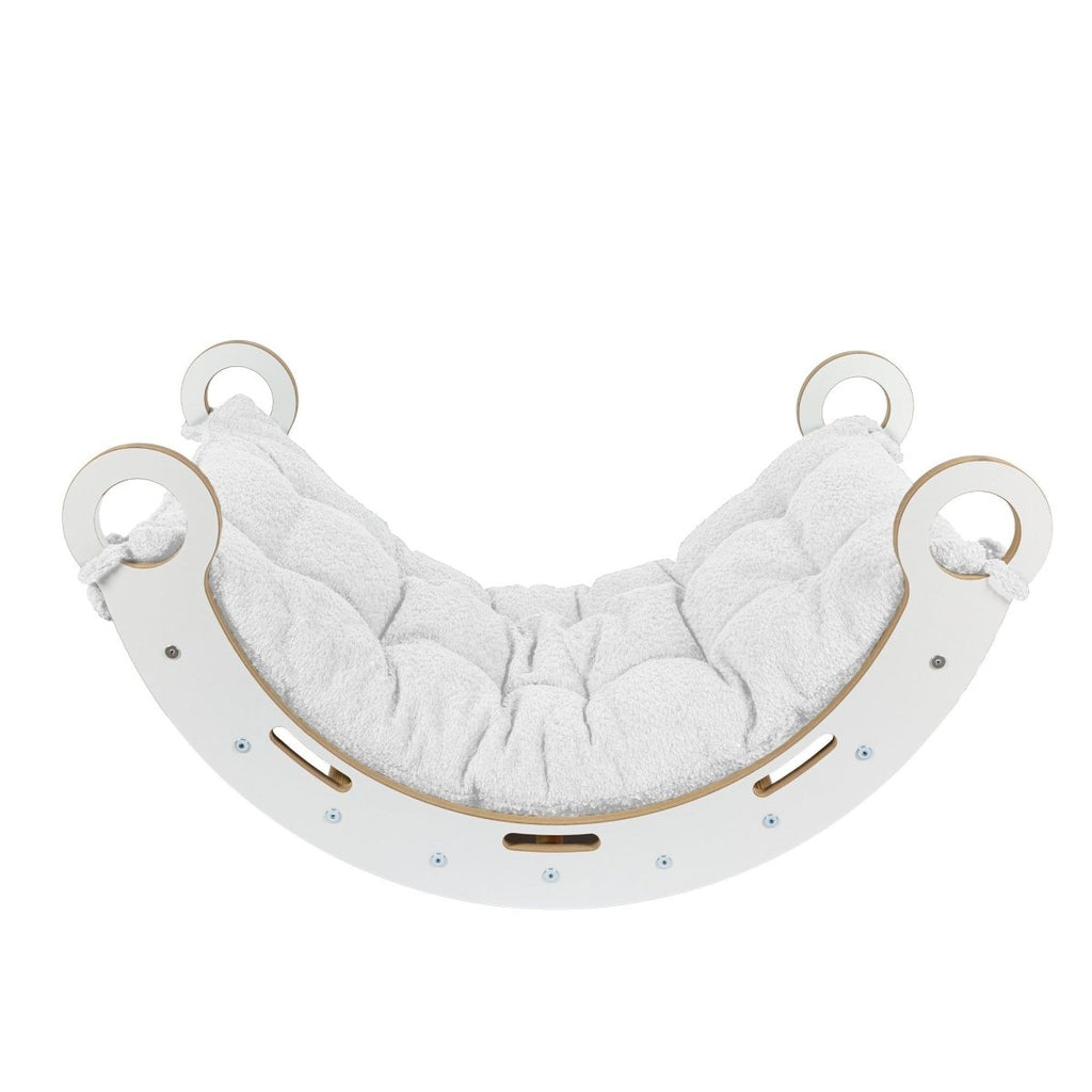 Montessori Wooden Rocker for Toddlers & Kids with Bouclé Pillow (White) - Tiny Tugz™