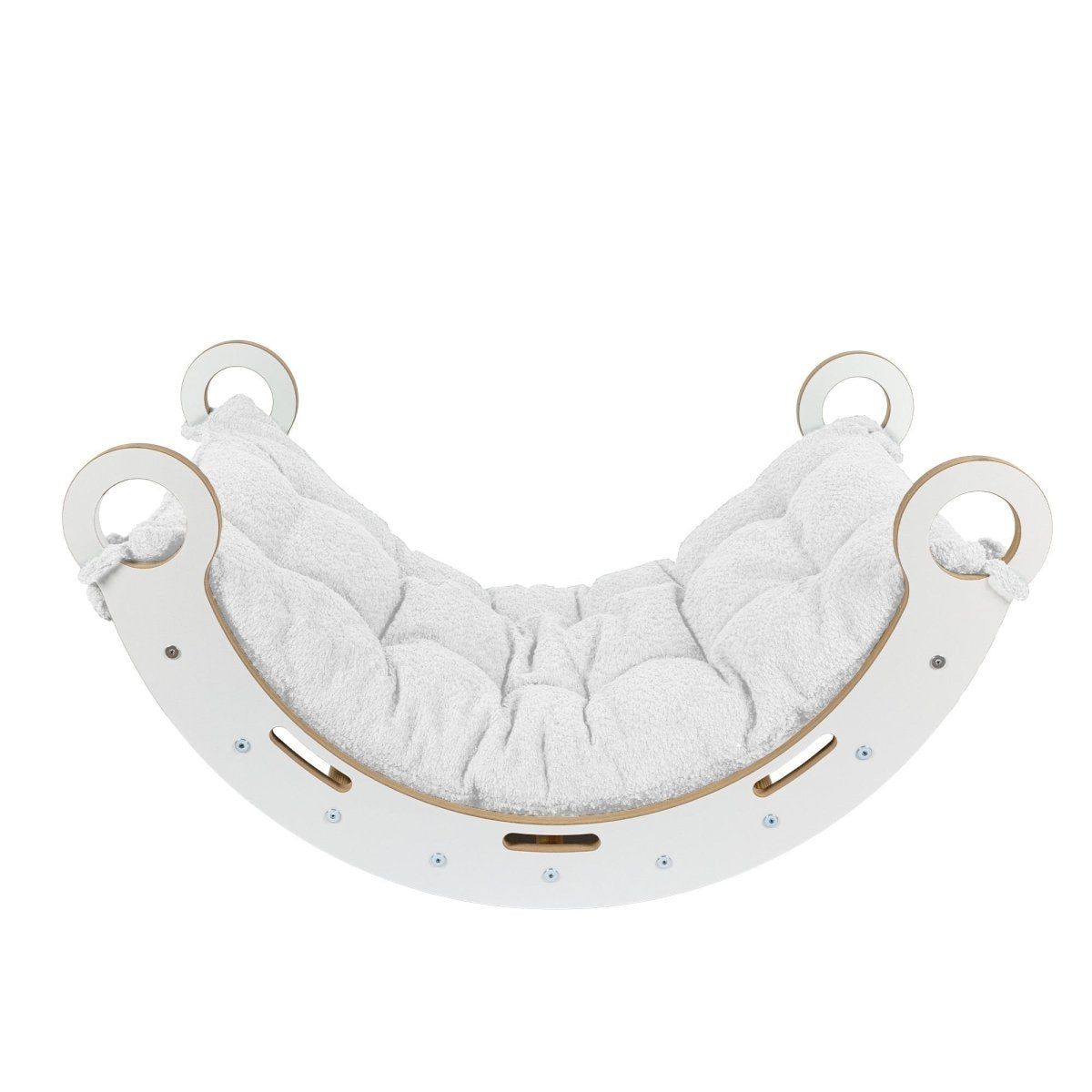 Montessori Wooden Rocker for Toddlers & Kids with Bouclé Pillow (White) - Tiny Tugz™