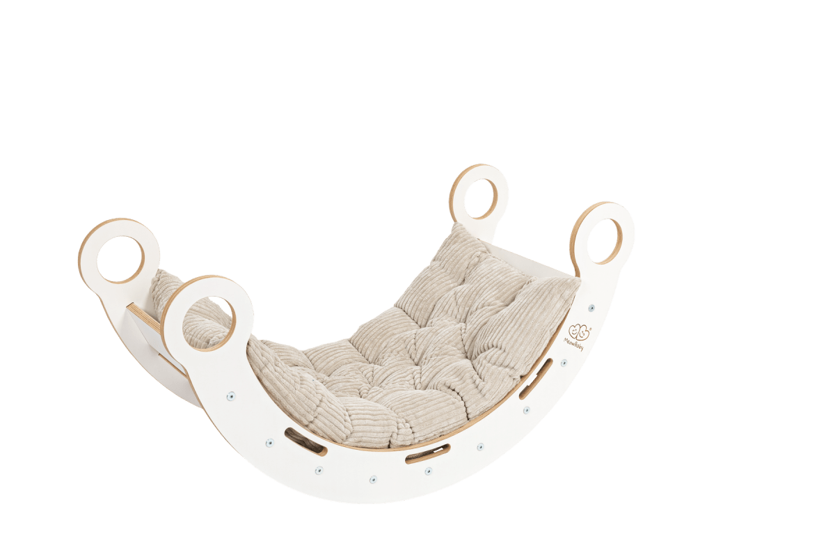 Montessori Wooden Rocker with Pillow, Slide & Ladder - White, Large - Tiny Tugz™