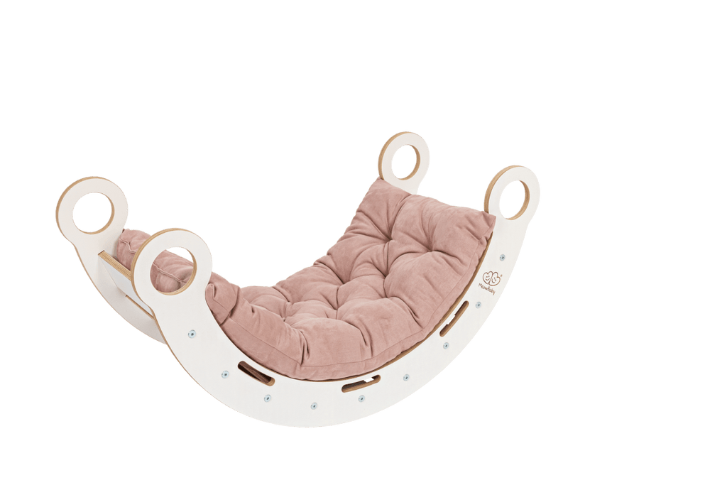 Montessori Wooden Rocker with Pillow, Slide & Ladder - White, Large - Tiny Tugz™