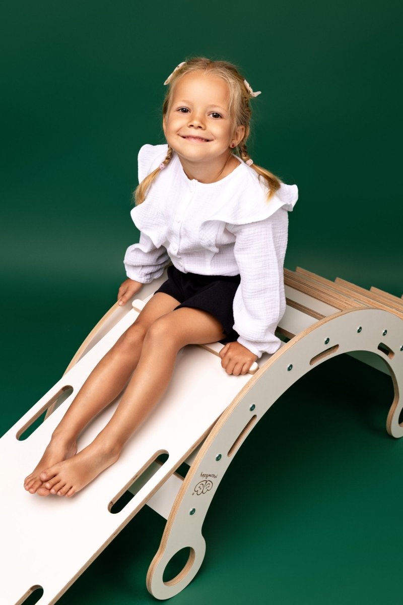 Montessori Wooden Rocker with Pillow, Slide & Ladder - White, Medium - Tiny Tugz™
