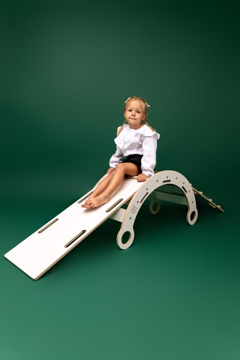 Montessori Wooden Rocker with Pillow, Slide & Ladder - White, Small - Tiny Tugz™
