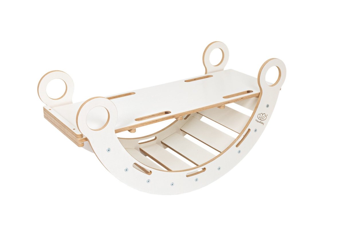 Montessori Wooden Rocker with Pillow & Slide - White, Large - Tiny Tugz™