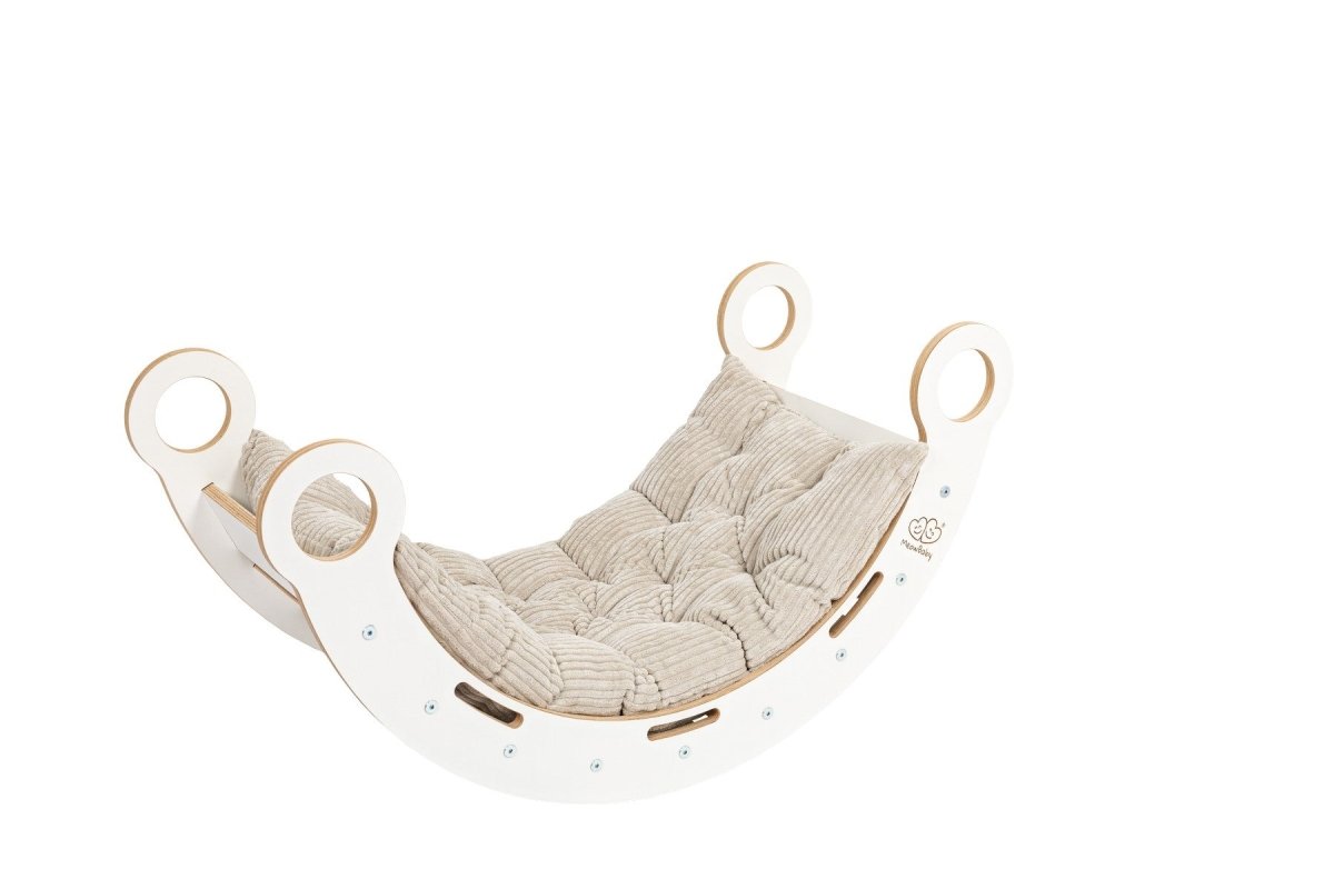 Montessori Wooden Rocker with Pillow & Slide - White, Large - Tiny Tugz™
