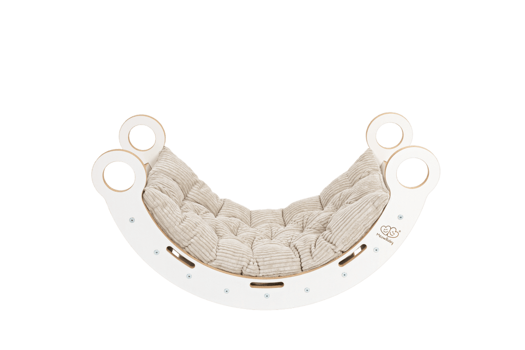 Montessori Wooden Rocker with Pillow & Slide - White, Small - Tiny Tugz™