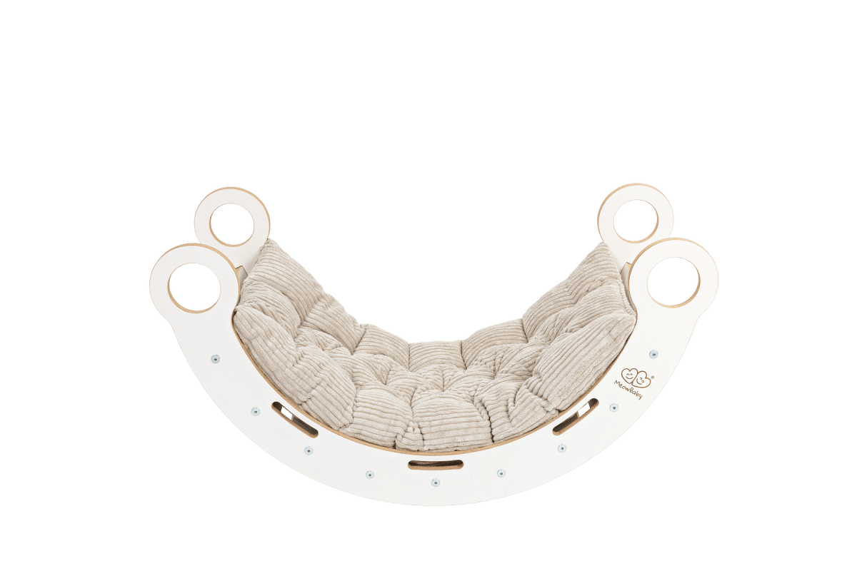 Montessori Wooden Rocker with Pillow & Slide - White, Small - Tiny Tugz™