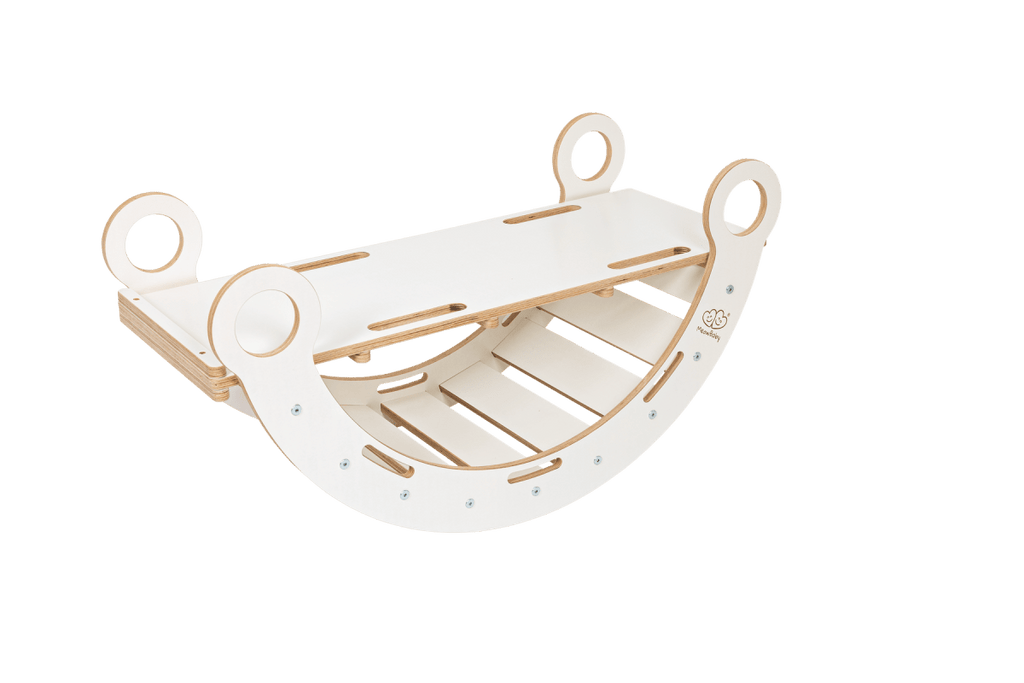 Montessori Wooden Rocker with Pillow & Slide - White, Small - Tiny Tugz™