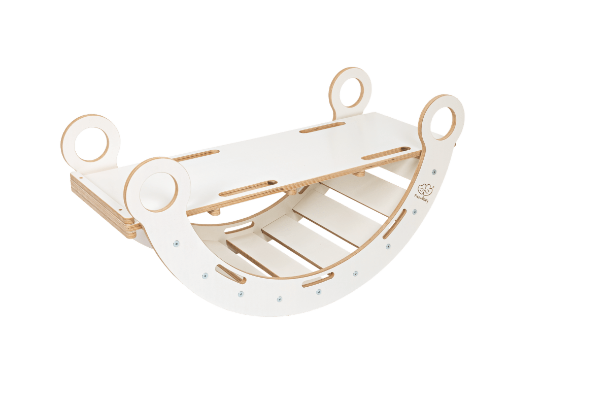 Montessori Wooden Rocker with Pillow & Slide - White, Small - Tiny Tugz™