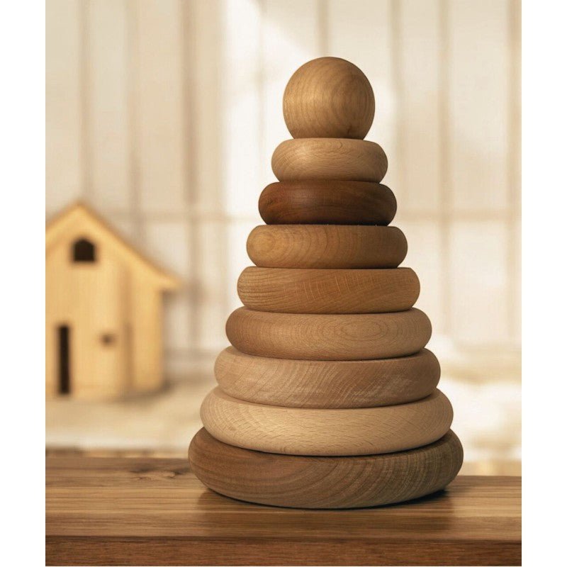 Montessori Wooden Round Pyramid (Natural) - Tiny Tugz™