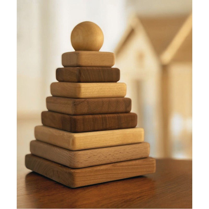 Montessori Wooden Square Pyramid (Natural) - Tiny Tugz™