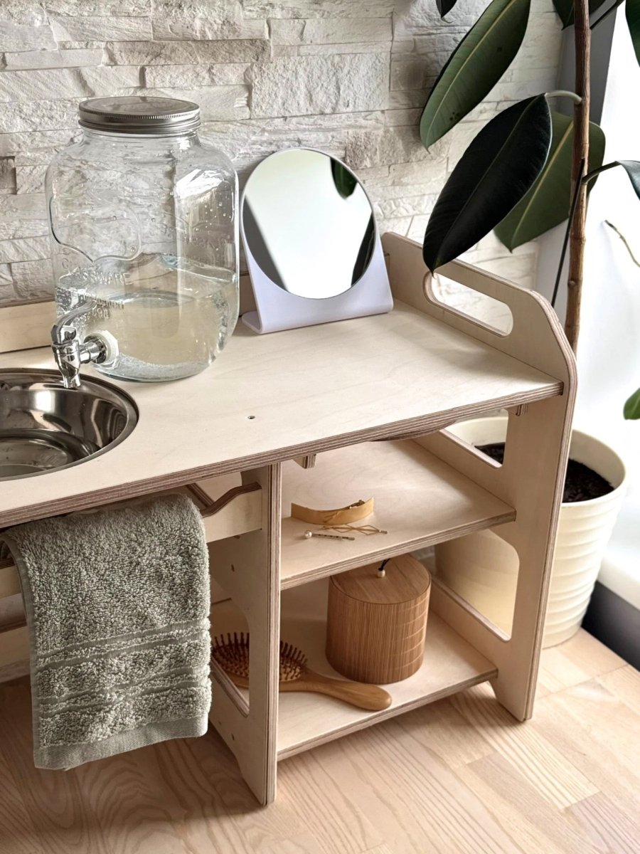 Montessori Wooden Washstand with Enamel Bowl (Large) - Tiny Tugz™