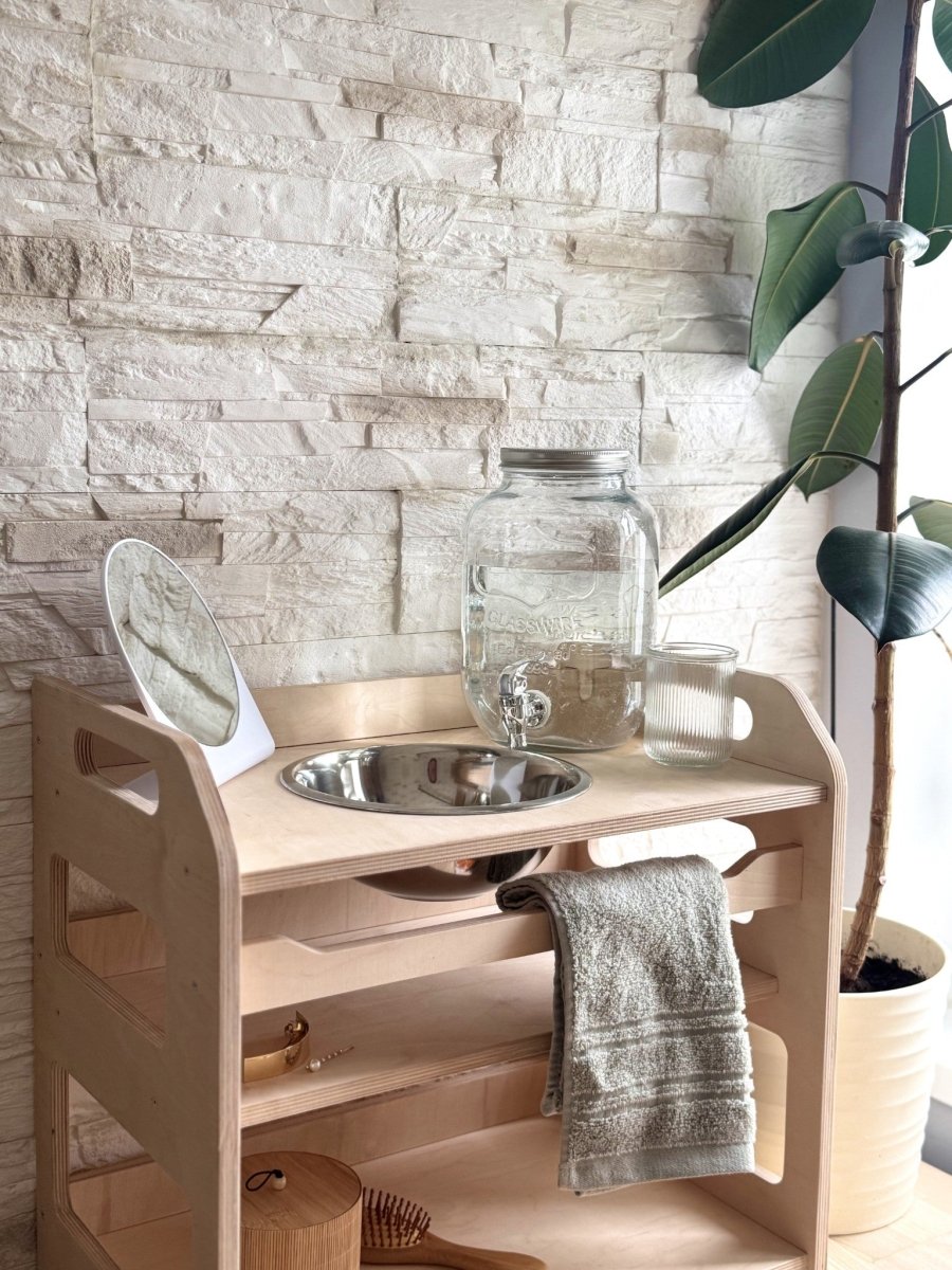 Montessori Wooden Washstand with Enamel Bowl (Small) - Tiny Tugz™