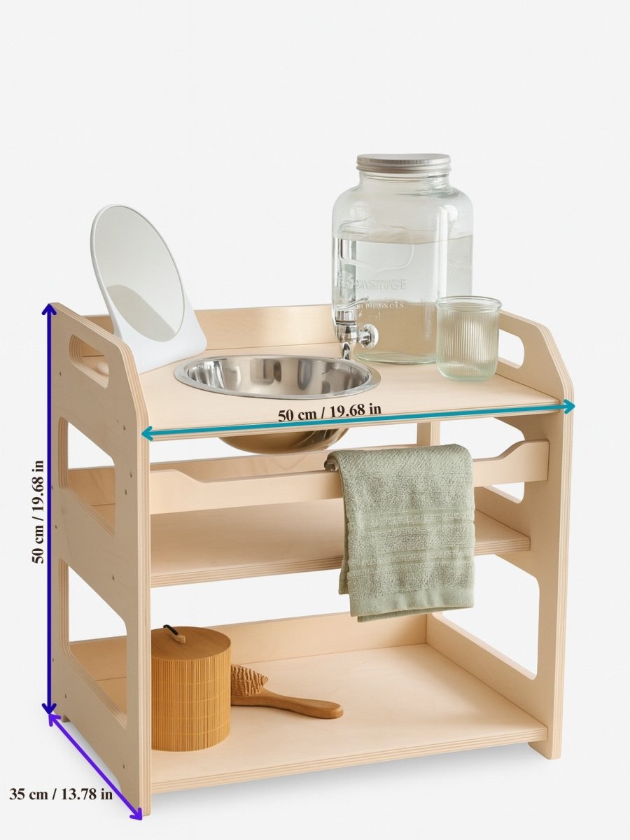 Montessori Wooden Washstand with Enamel Bowl (Small) - Tiny Tugz™