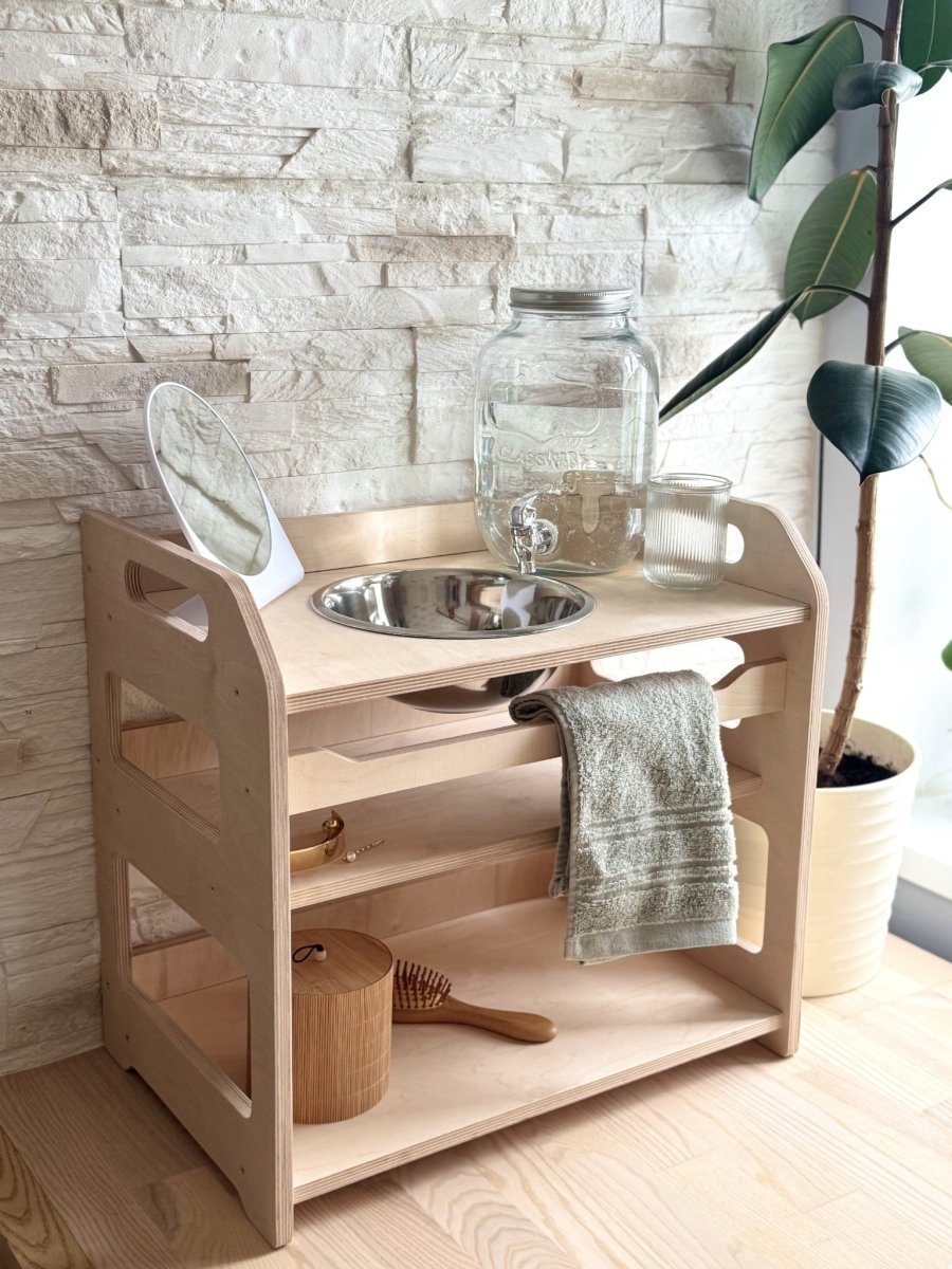 Montessori Wooden Washstand with Enamel Bowl (Small) - Tiny Tugz™