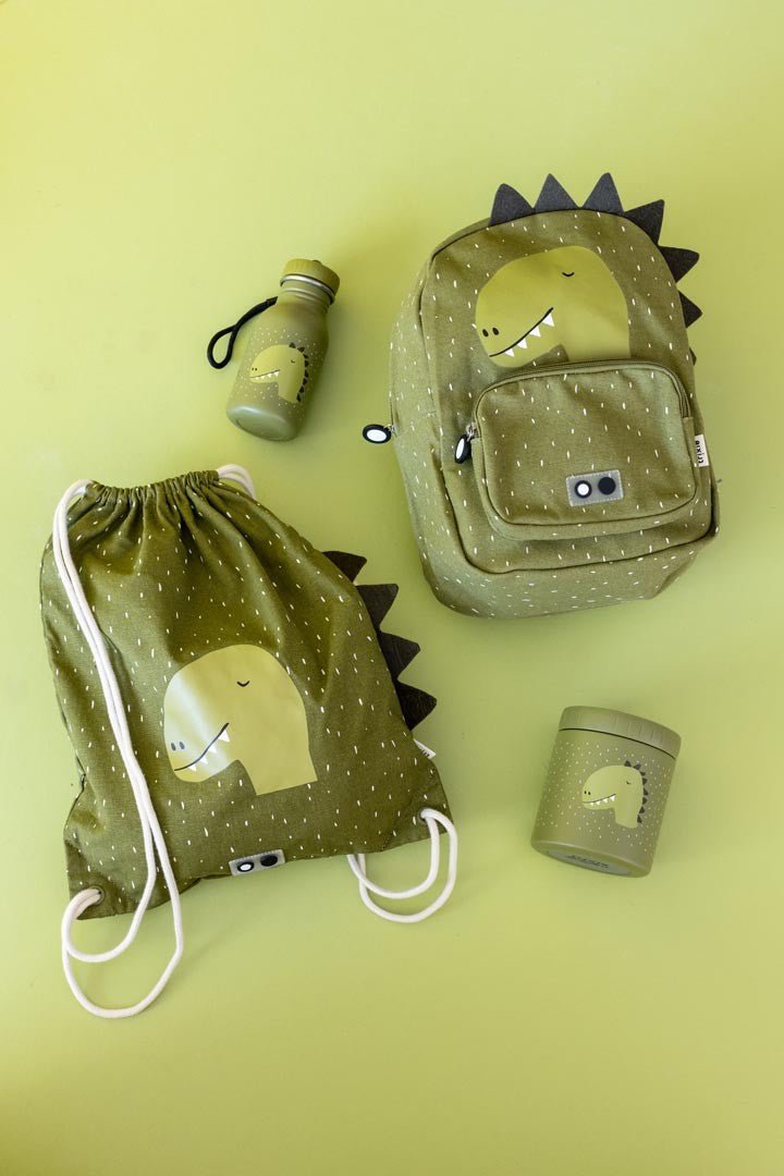 Mr. Dino Recycled Cotton Kids Drawstring Bag – Lightweight, Water-Repellent & Sustainable - Tiny Tugz™