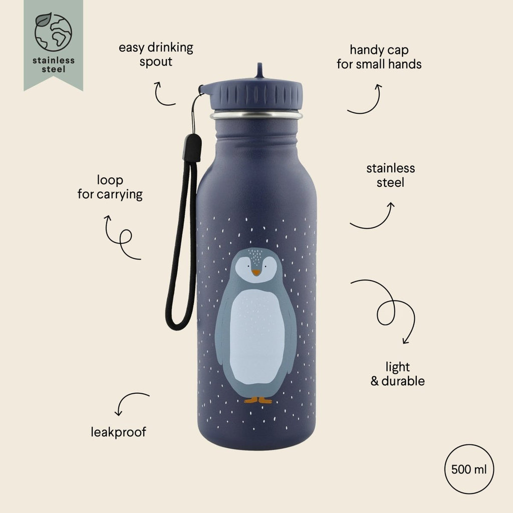 Mr. Penguin Stainless Steel Water Bottle 500 ml – Durable, Safe Hydration for Kids - Tiny Tugz™