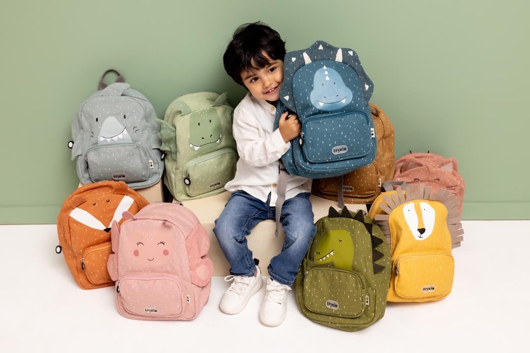 Mr. Triceratops Recycled Cotton Kids Backpack (Regular) – Lightweight, Water-Repellent & Sustainable - Tiny Tugz™