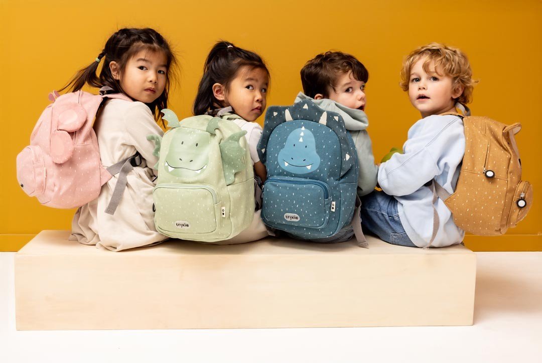 Mr. Triceratops Recycled Cotton Kids Backpack (Regular) – Lightweight, Water-Repellent & Sustainable - Tiny Tugz™