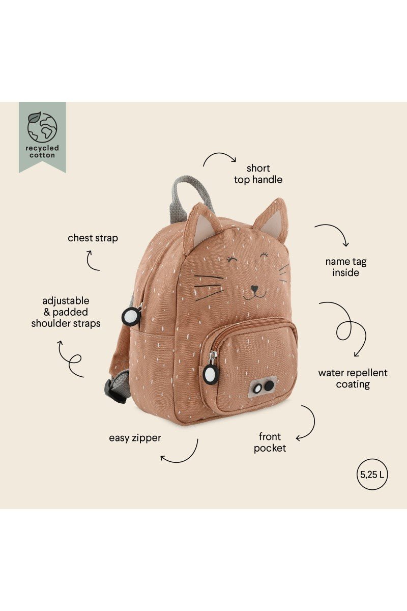Mrs. Cat Recycled Cotton Kids Backpack (Small) – Lightweight, Water-Repellent & Sustainable - Tiny Tugz™