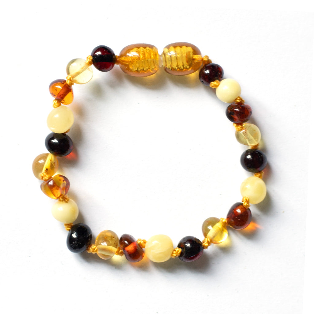 Baby/Child - Amber Bracelet - Round Beads - 14cm - Mixed Colors