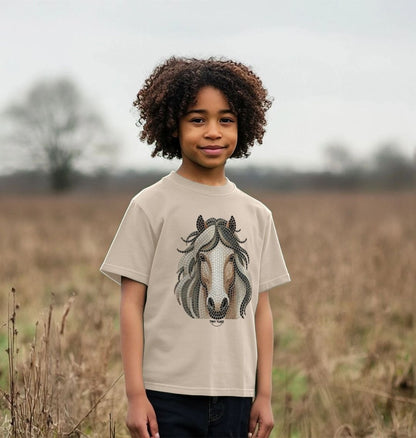 Kinder T-shirt van biologisch katoen – Mozaïekpaardenontwerp