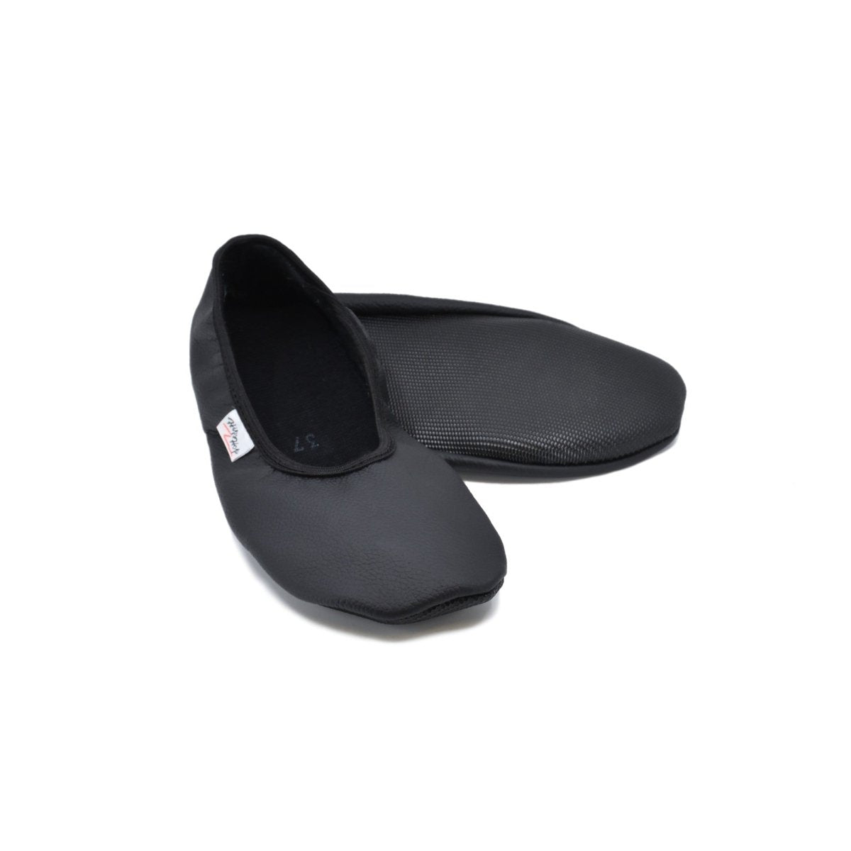 Natural Leather Barefoot Kids & Teens Gymnastics Slippers (Black) - Tiny Tugz™