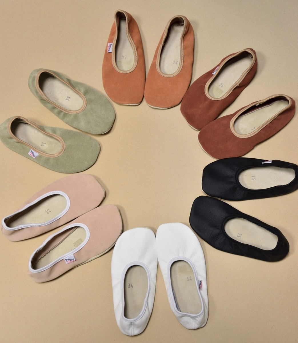 Natural Leather Barefoot Kids & Teens Gymnastics Slippers (Terracotta) - Tiny Tugz™