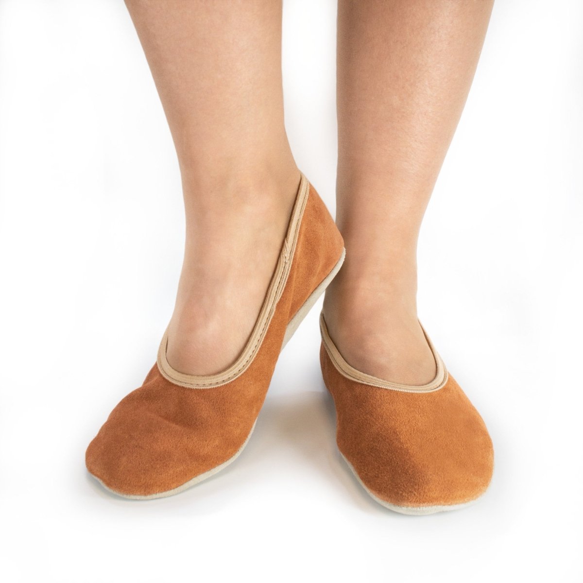 Natural Leather Barefoot Kids & Teens Gymnastics Slippers (Terracotta) - Tiny Tugz™
