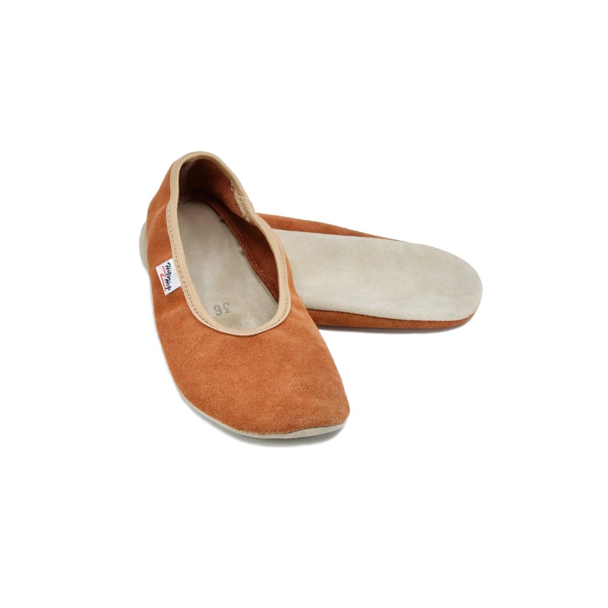 Natural Leather Barefoot Kids & Teens Gymnastics Slippers (Terracotta) - Tiny Tugz™