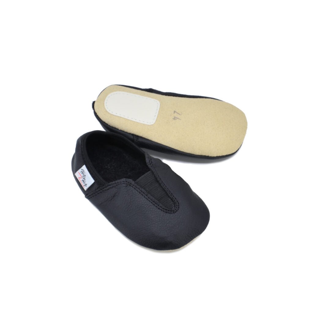 Natural Leather Barefoot Toddlers & Kids Slippers (Black) - Tiny Tugz™