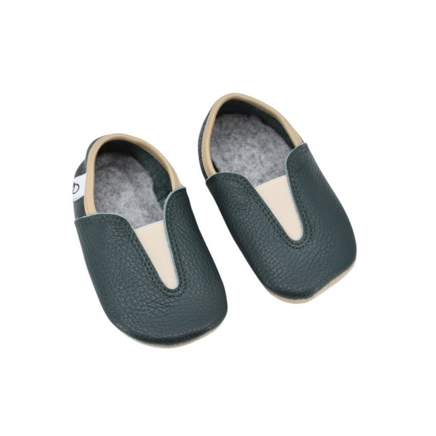 Natural Leather Barefoot Toddlers & Kids Slippers (Dark Green) - Tiny Tugz™