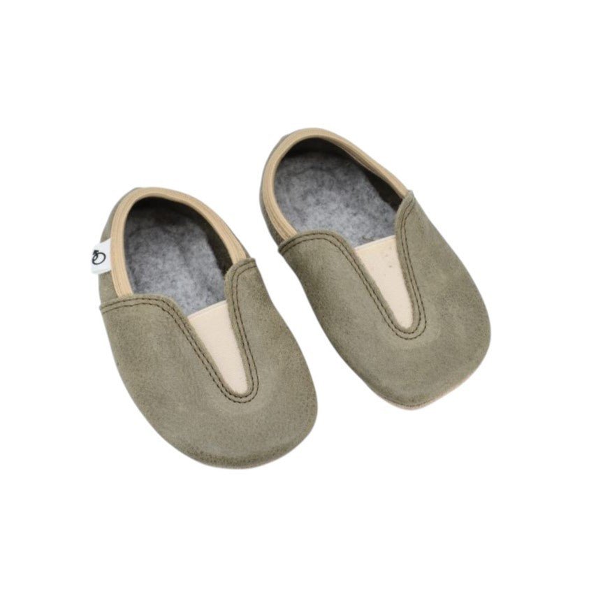 Natural Leather Barefoot Toddlers & Kids Slippers (Olive) - Tiny Tugz™