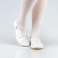 Natural Leather Kids & Teens Gymnastics Slippers – Elastic Top Detail & Rubber Outsole (White) - Tiny Tugz™