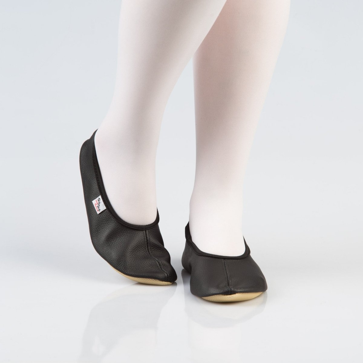 Natural Leather Kids & Teens Gymnastics Slippers – Rubber Ridge & Rubber Outsole (Black) - Tiny Tugz™
