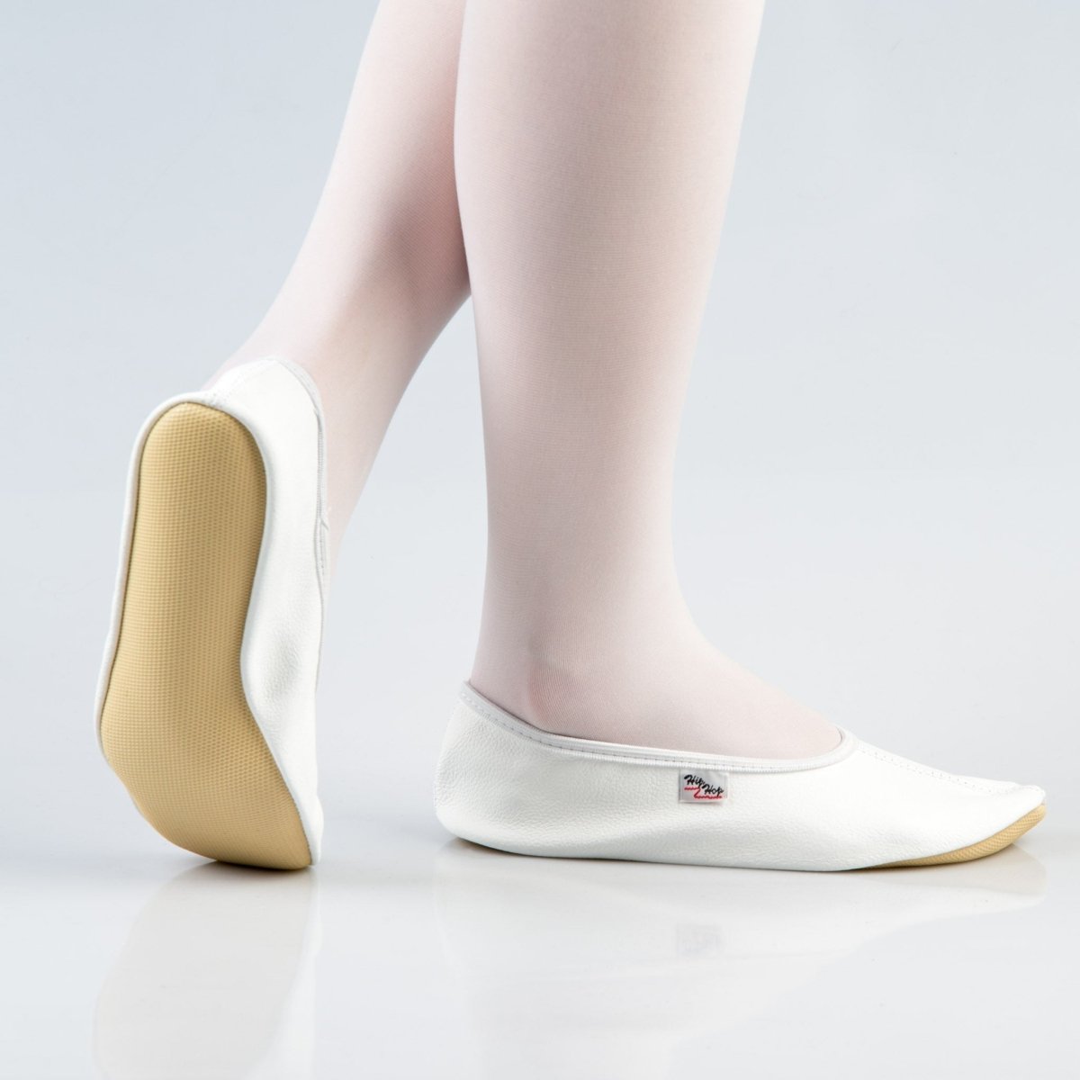 Natural Leather Kids & Teens Gymnastics Slippers – Rubber Ridge & Rubber Outsole (White) - Tiny Tugz™