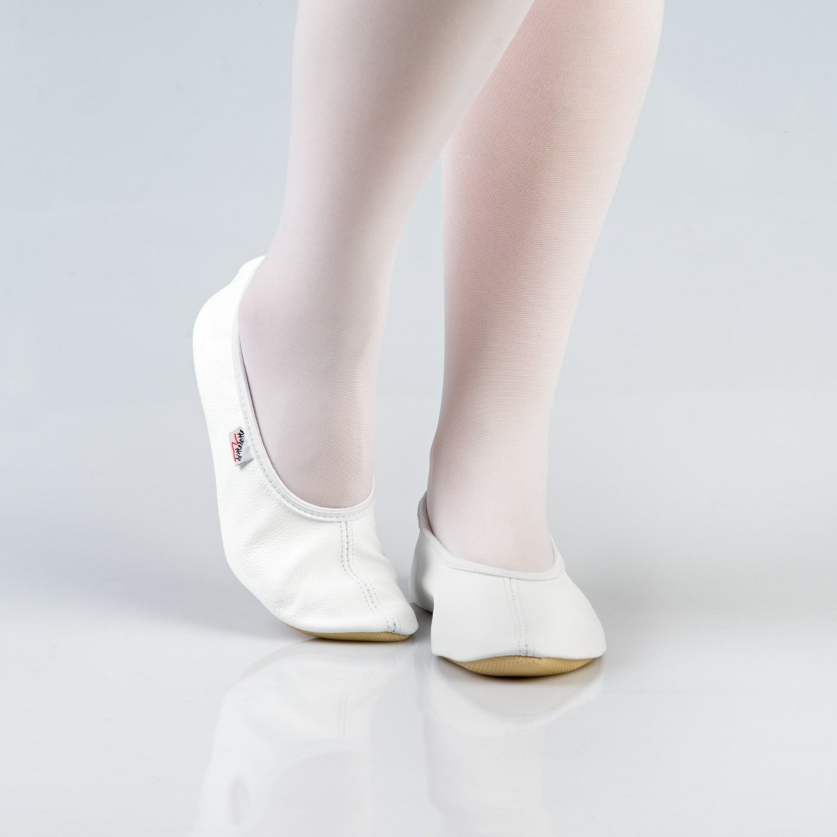 Natural Leather Kids & Teens Gymnastics Slippers – Rubber Ridge & Rubber Outsole (White) - Tiny Tugz™