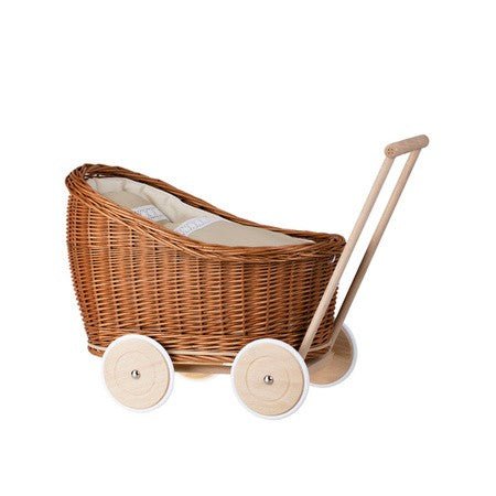 Natural Wicker Doll Pram Luna – Beige Bedding - Tiny Tugz™
