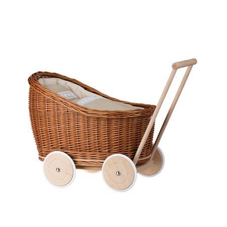 Natural Wicker Doll Pram Luna – Beige Bedding - Tiny Tugz™