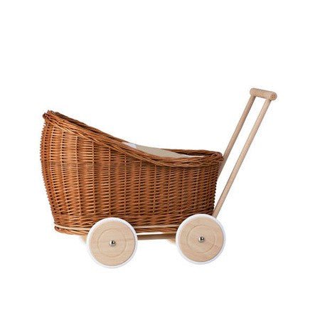 Natural Wicker Doll Pram Luna – Beige Bedding - Tiny Tugz™