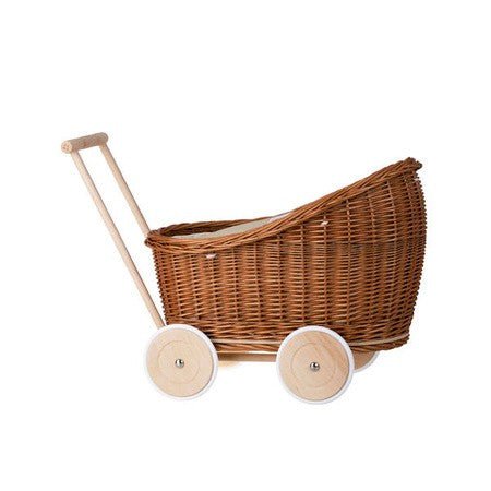 Natural Wicker Doll Pram Luna – Beige Bedding - Tiny Tugz™
