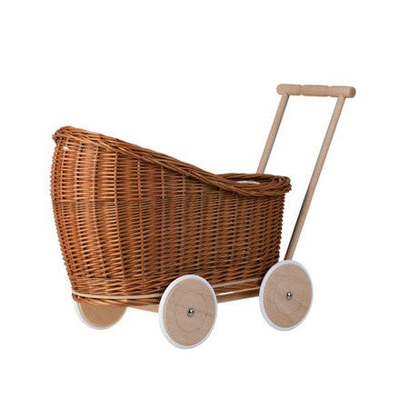 Natural Wicker Doll Pram Luna – Beige Bedding – handwoven Polish wicker pram, made in Poland