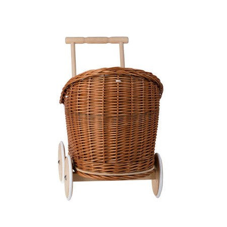 Natural Wicker Doll Pram Luna – Beige Bedding – handwoven Polish wicker pram, made in Poland