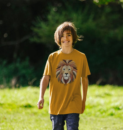 Organic Cotton Kids’ T-Shirt – Embroidery Lion Design