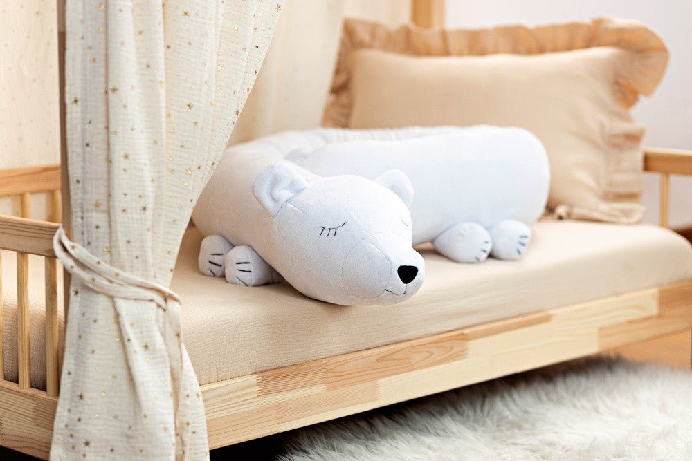 Niko Polar Bear Cuddle Pillow & Bed Wall Bumper - Minky, 220 cm (Classic White) - Tiny Tugz™